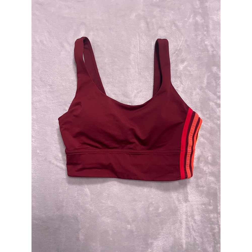 Lululemon Burgundy Sports Bra Multi Color Side Stripe Scoop Neck V-Back Size 6-8
